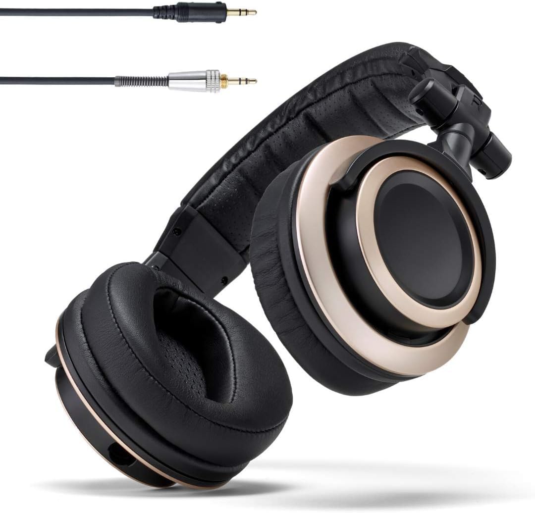 Audio CB-1 Closed Back Studio Monitor Headphones with 50mm Drivers - for Music Production, Mixing, Mastering and Audiophile Use (Black & Gold)