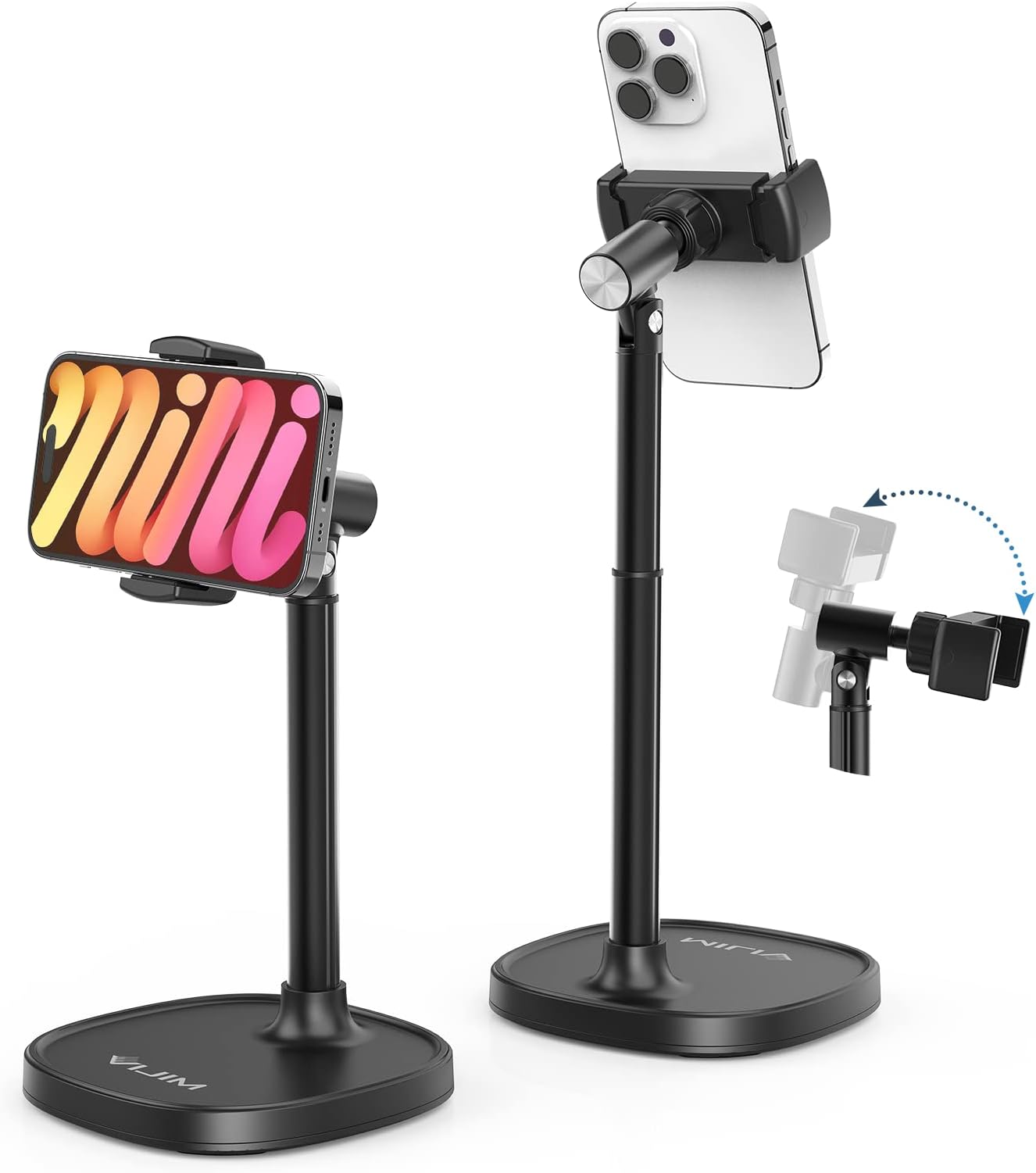 Cell Phone Stand Mount for Desk, Vijim HP004 Adjustable Height & Angle Phone Holder, 360 Degree Rotating Desktop Phone Stand Compatible with iPhone, Samsung and All Phones