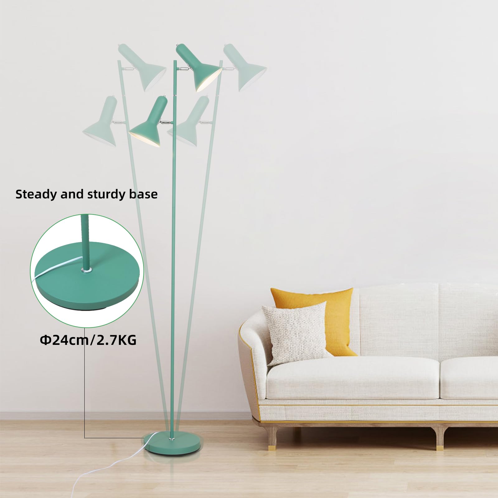 Lampa de Pie de Salotto DIYA-Verde, 2x E27 MAX. 60W Floor lamp, Lampada da Terra Vintage altezza 171CM, Lampada da Terra Retrò in Metallo per Camera da Letto, Studio, Ufficio, Pianta