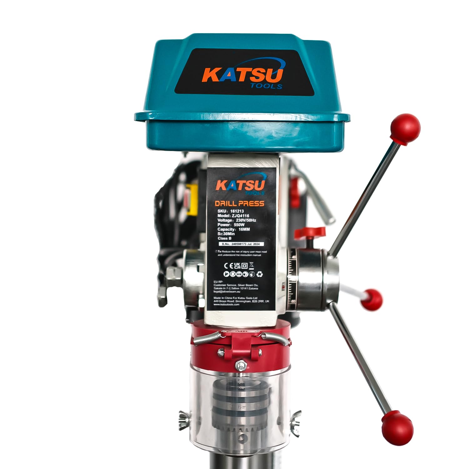 KATSU Tools Prensa de taladro de pilar de banco resistente de 550 W + portabrocas de 16 mm + interruptor electrónico de velocidad variable de 16 velocidades + profundidad máxima de perforación de 80