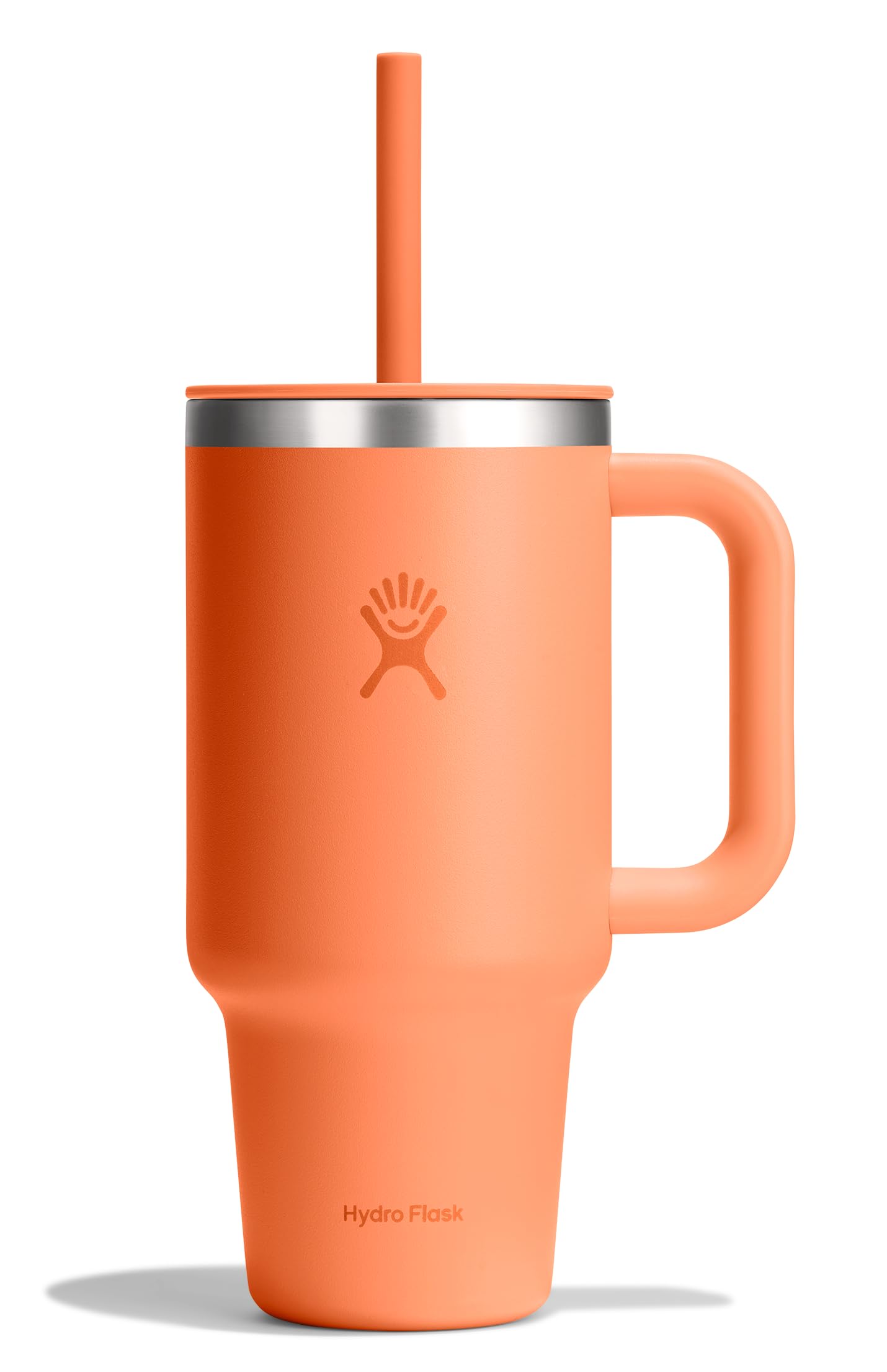 Hydro Flask Travel Tumbler with Handle, Lid and Straw - Insulated Stainless Steel in 32 Oz Nectar Orange