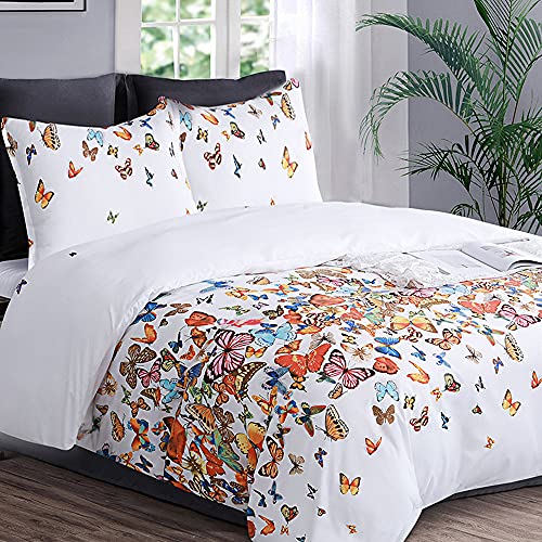 YEPINS Juego de cama de 155 x 220, 2 piezas, 100% microfibra, 1 funda de edredón de 155 x 220 cm, con cremallera oculta y 1 funda de almohada de 80 x 80 cm, diseño de mariposas multicolor Cover