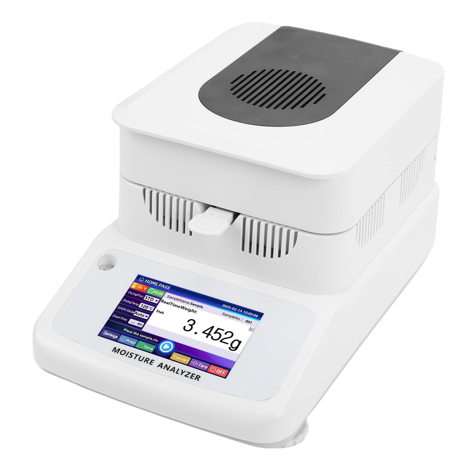 Analizador de Contenido de Agua de Calefacción Halógena, Medidor con Pantalla Táctil de 120 G para Alimentación de Maíz, Precisión de 0,002 G, con Acero Inoxidable, (Enchufe europeo 220V)