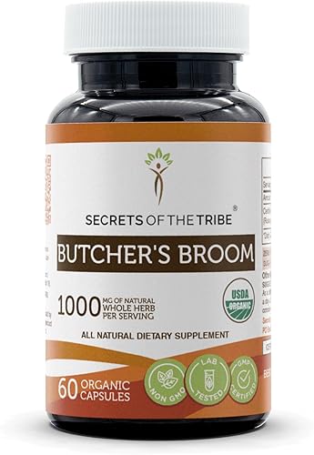 Miniatura 7 de Secrets of the Tribe Butcher's Broom USDA Organic 120 cápsulas  Fabricado con cápsulas vegetarianas orgánicas y escoba de carnicero orgánica (Ruscus