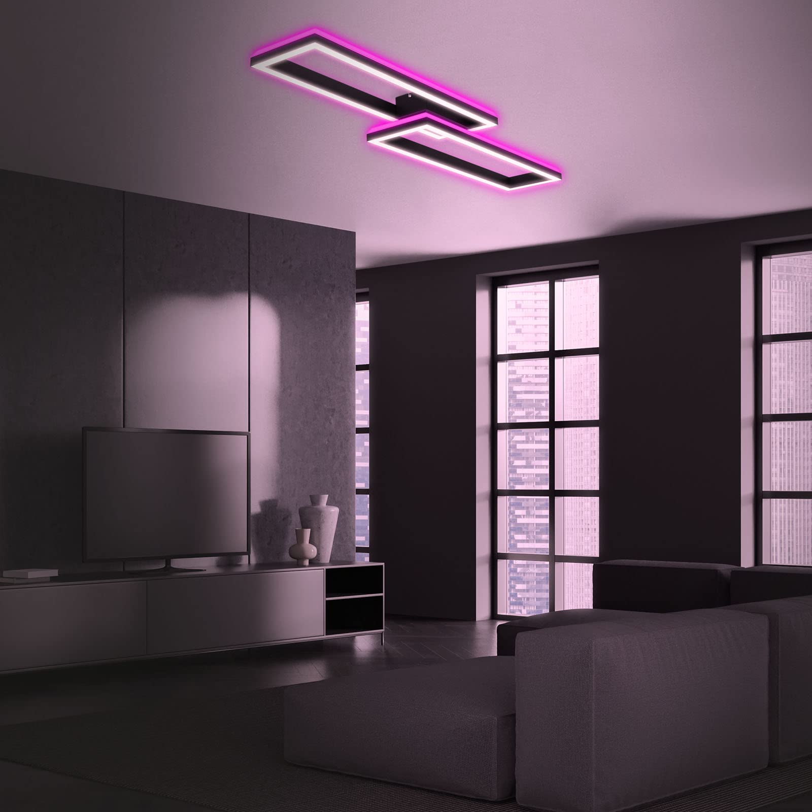 Briloner Leuchten - Deckenlampe RGB, Backlight Deckenleuchte LED, Dimmbar, Farbtemperatur einstellbar, LED Frame RGB, Fernbedienung, Schwarz