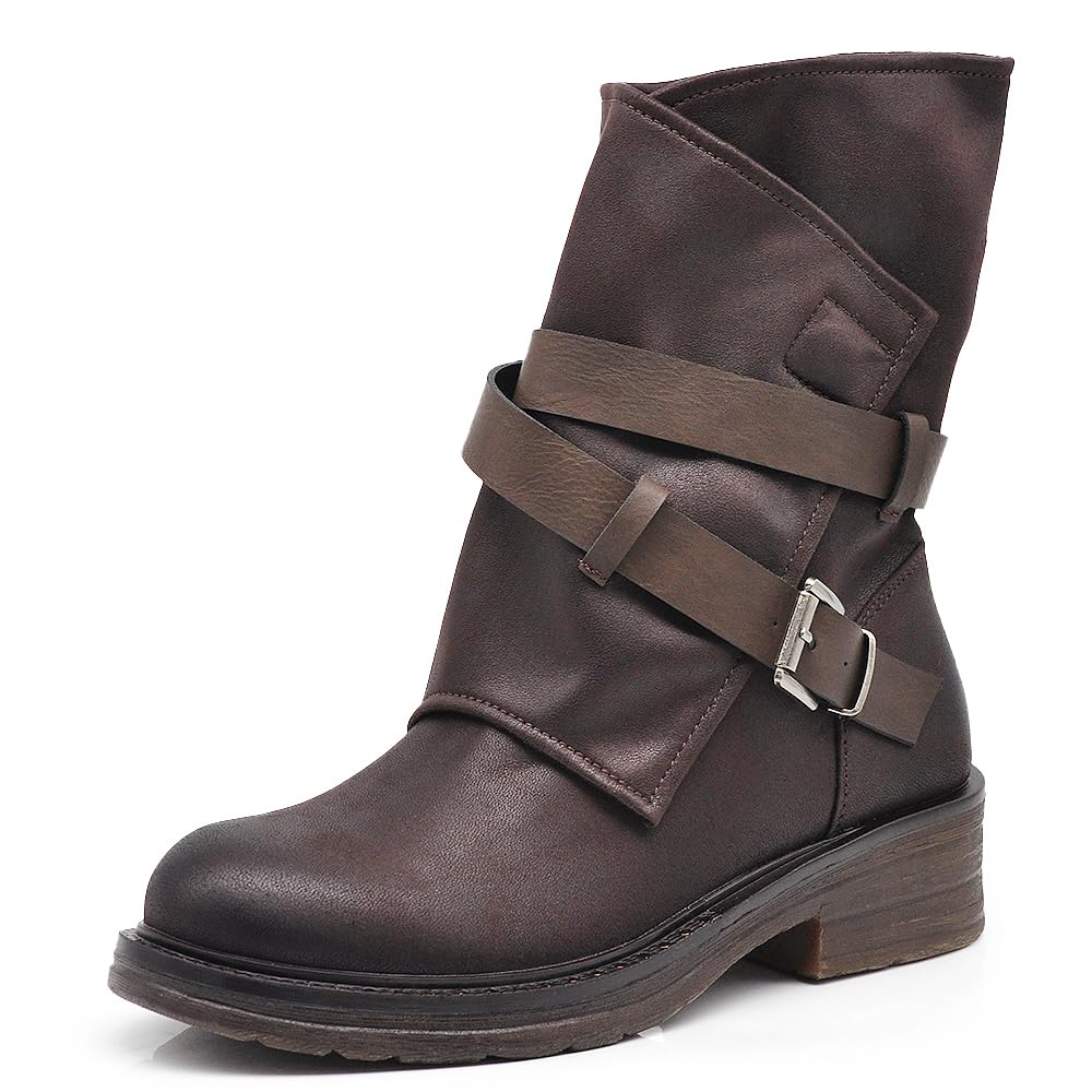Stivali alla Caviglia Stivaletti da Donna con Cinturini e Fibbia Casual Punk retrò Comodi HL227-69