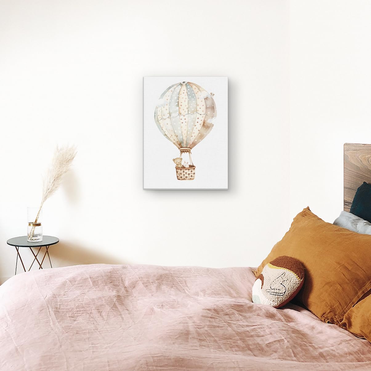 Artaza Tableau Décoration Murale Montgolfière Ourson Lapin - 60x80 cm - Deco Murale Chambre Enfant - Impression Sur Toile Animaux - Peinture Bebe Garcon