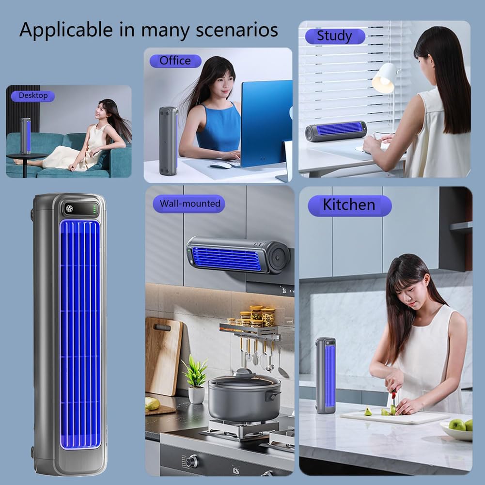 Climatizzatore 2025, Ventilatore A Torre da Tavolo Silenzioso, con 3 velocità/Touch Screen A LED/Ricarica USB/Senza Pale, per Camera Letto, Cucina, Ufficio