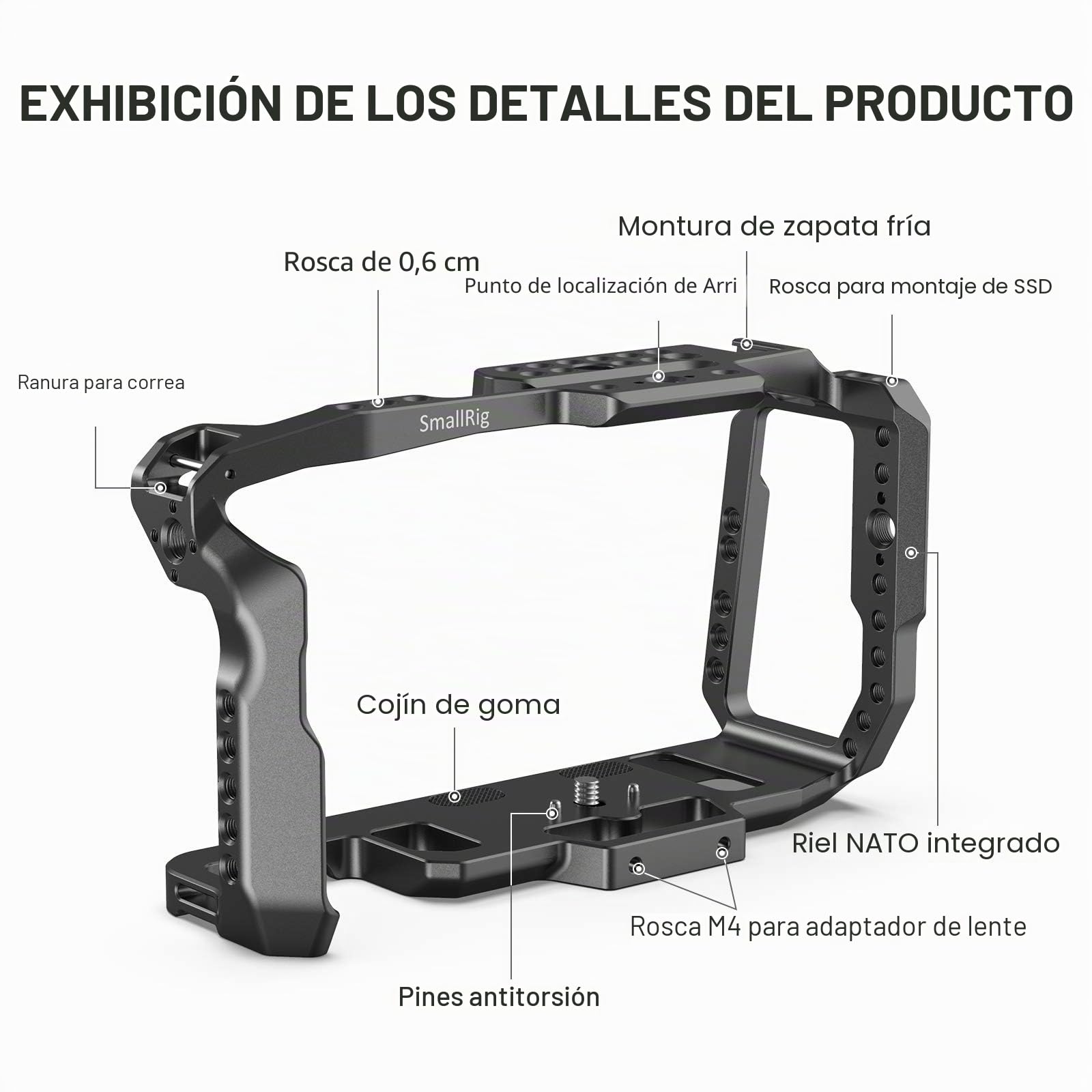 (Nueva Versión) SMALLRIG Cage Compatible para BMPCC 4K, 6K, Jaula de Cámara para Blackmagic Pocket Cinema Camera 4K con Mecanismo Anti-Giro y Puntos de Montaje - 2203B