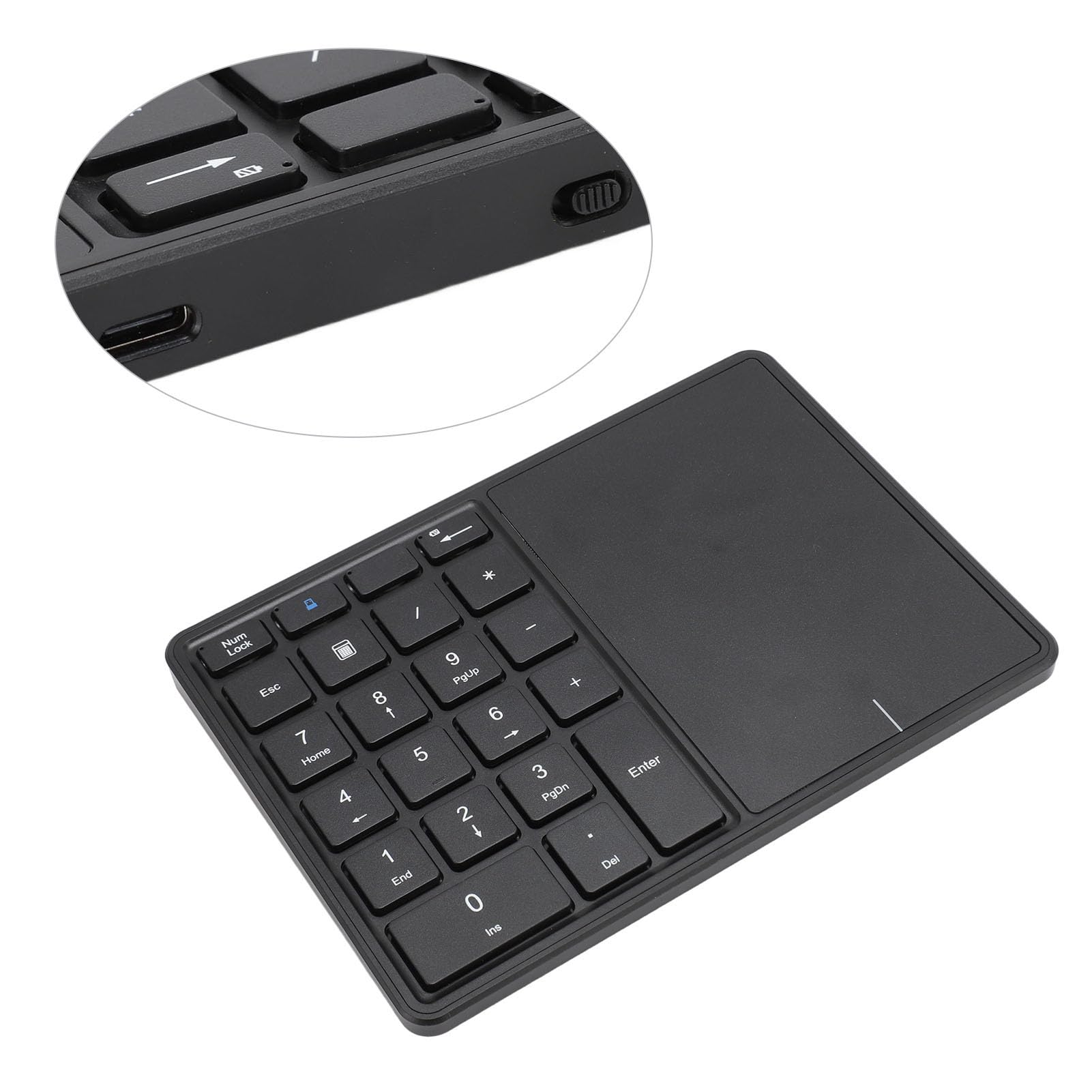 VBESTLIFE Clavier numérique sans fil, Bluetooth 4.2 et sans fil 2,4 G, clavier numérique double mode avec pavé tactile, 22 touches pour ordinateur portable, PC, ordinateur de bureau (noir)