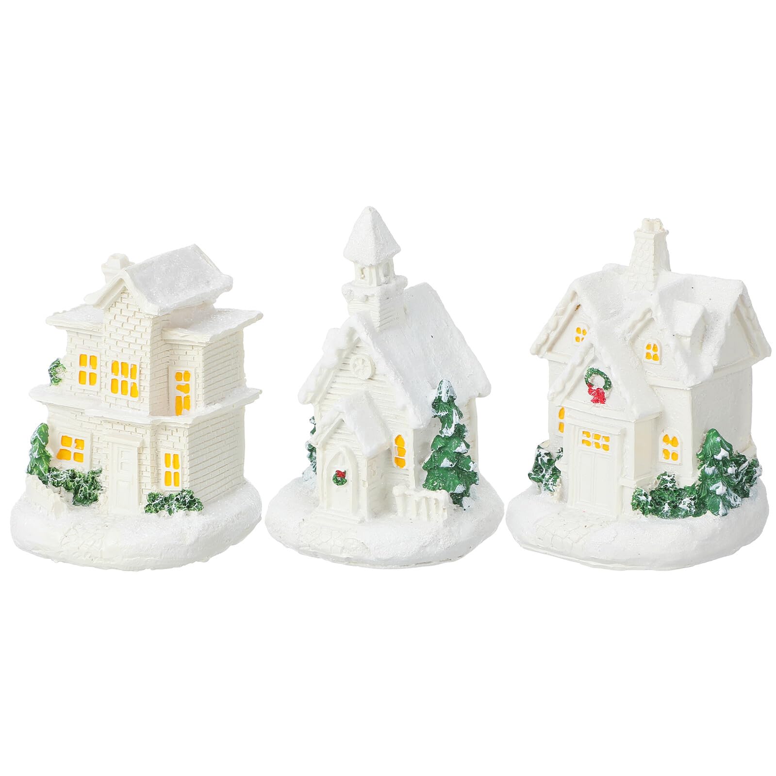 Casas miniatura de Navidad con luces LED CONGARTENO de resina para adornos de invierno en casa