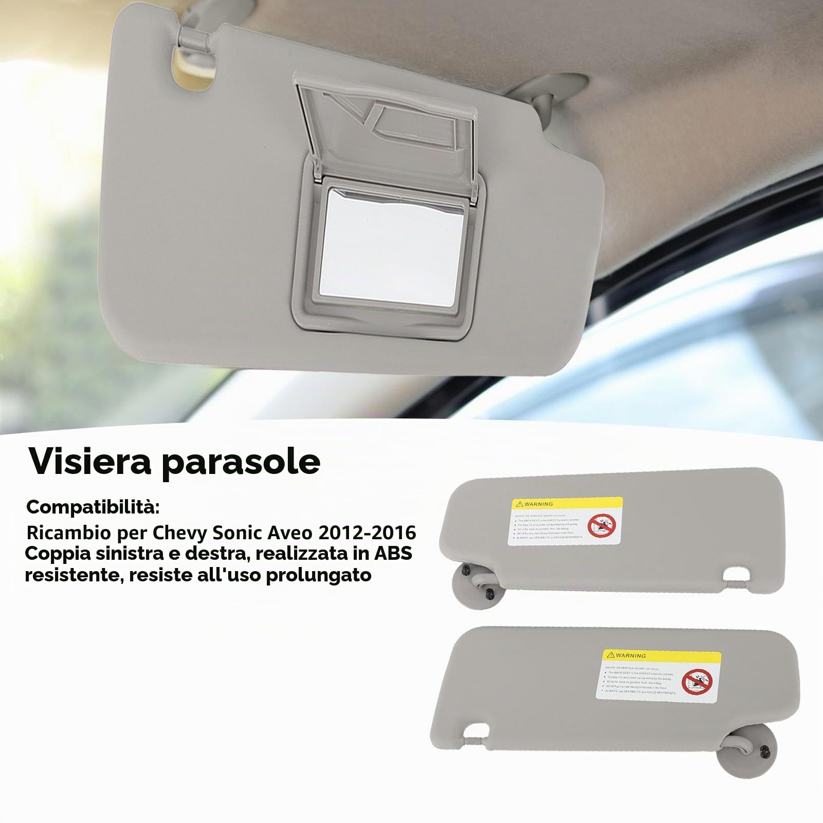 Visiera Parasole per Auto 1 Paio Visiera Parasole Sinistra Destra con Specchio di Ricambio per Aveo Dal 2012 Al 2016 Grigio