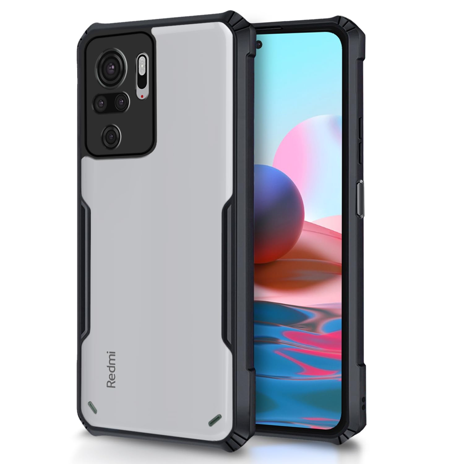 Amazon Basics Back Cover for Xiaomi Redmi Note 10S/ Redmi Note 10 | Crystal Clear Transparent Back | Ultra Hyrbid | Full Camera Protection | Raised Edge | Bumper Cover (Black)