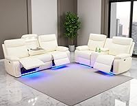 Vista 26 de Juego de sofá reclinable eléctrico de cuero con LED, juegos de muebles de sala de estar, 2 piezas sofás reclinables, juego de sofá reclinable