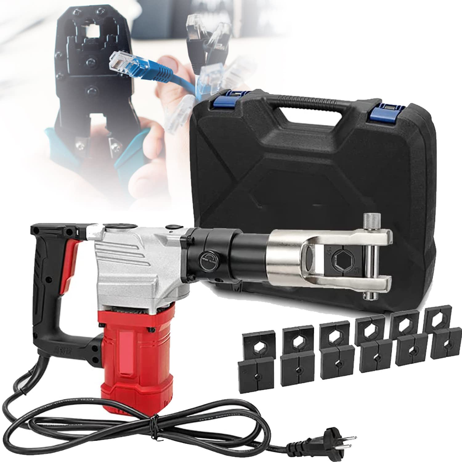 Hydrauliczne zaciskarki do kabli – zestaw narzędzi do zaciskania ręcznego z 9 matrycami do zacisków elektrycznych, nadaje się do drutu 10-300 mm², uniwersalne szczypce do drutu