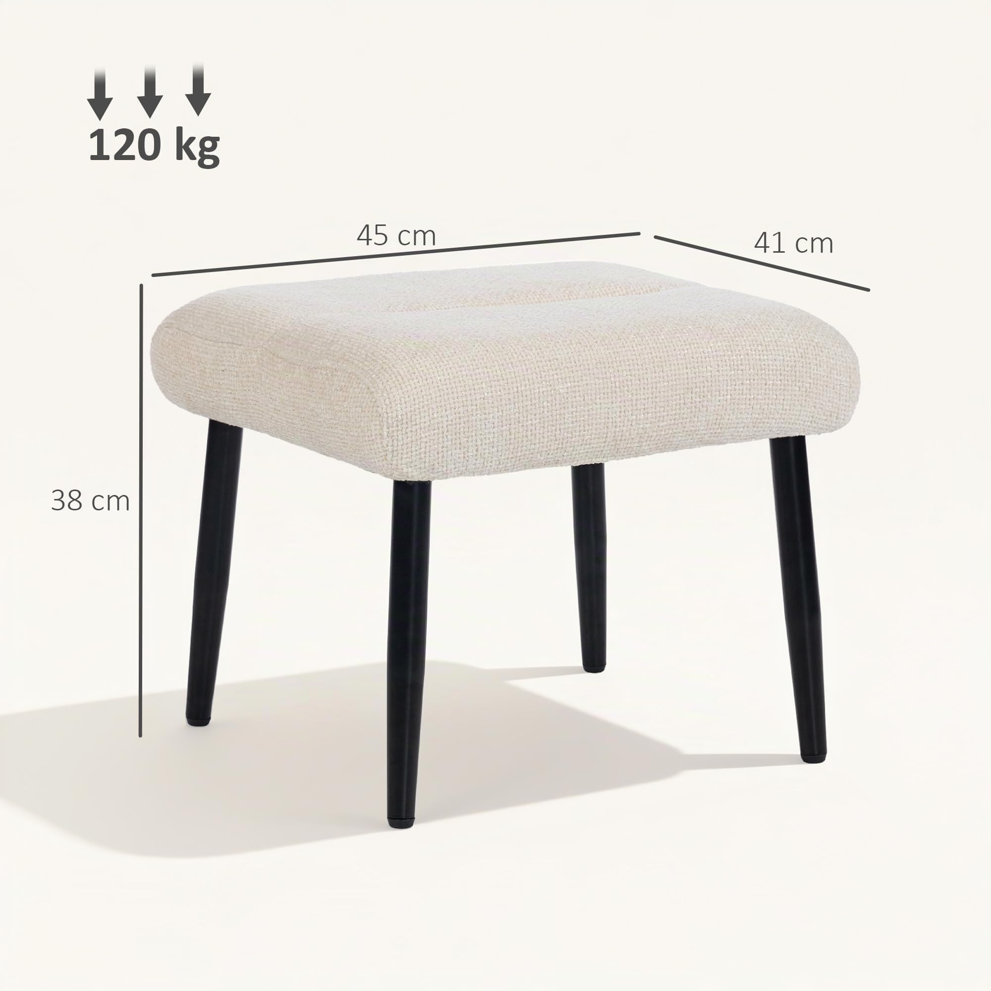 HOMCOM Tabouret Coussin Moelleux, Pieds Acier, Blanc crème