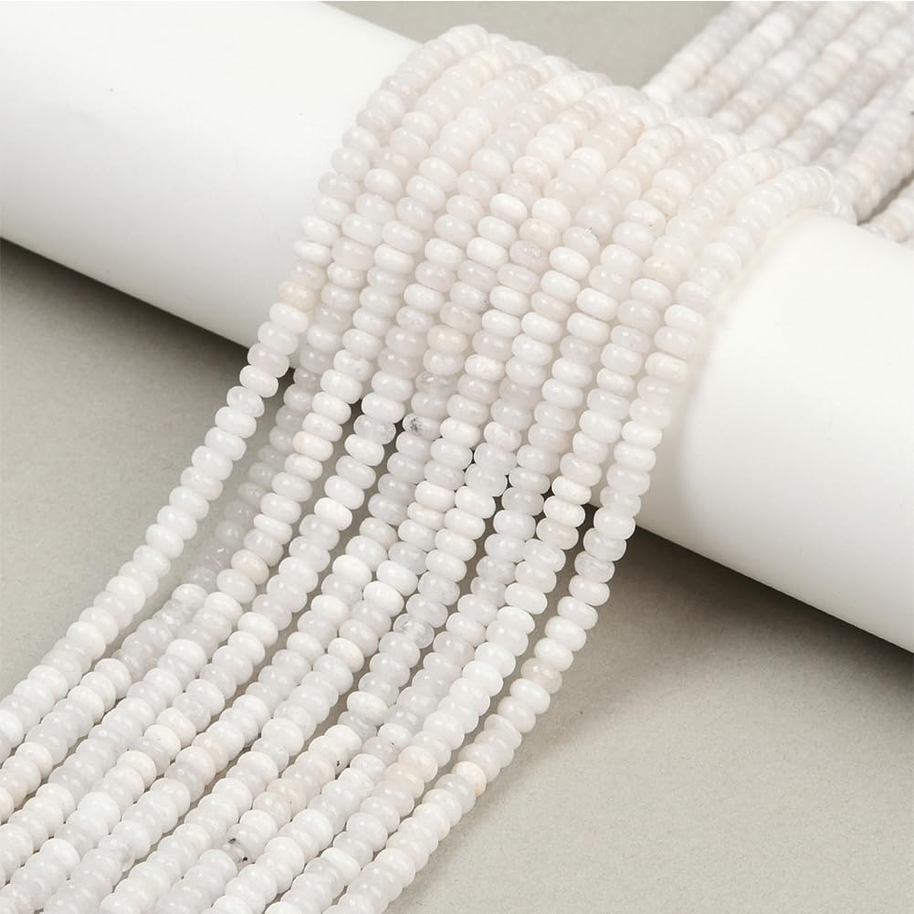 PONABEADIY 1 Box 2 Strands 336PCS 4MM Natural White Jade Stone Beads Strands with Hole Rondelle Abacus Gemstone Disk Energy Loose Spacer Bead Bulk for Jewellery Making Diy Bracelets Earrings Crafts - Image 3