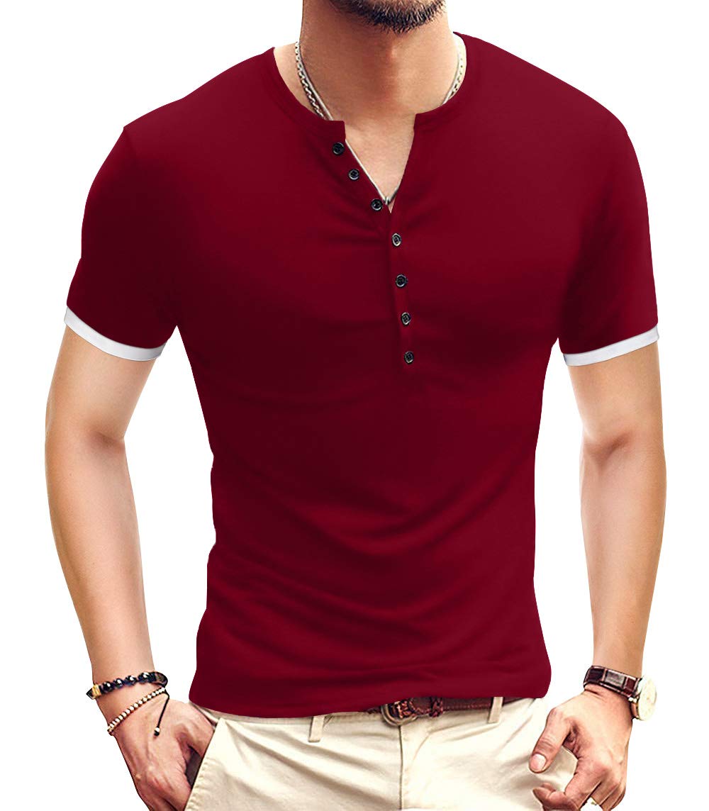 YTD Mens Casual Slim Fit Basic Henley Short Sleeve Fashion Summer T-Shirt