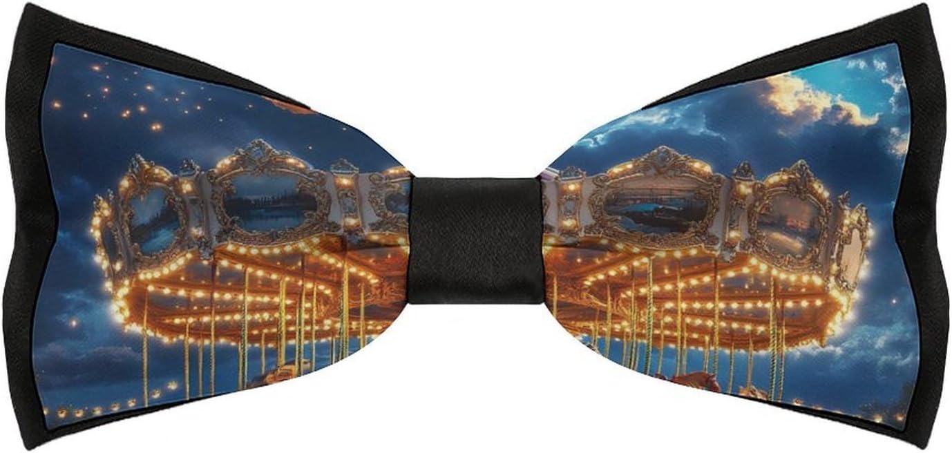 Carousel Moon Casual Bow Ties for Men Adjustable Pre Tied Clip On Necktie Formal Tuxedo Vest