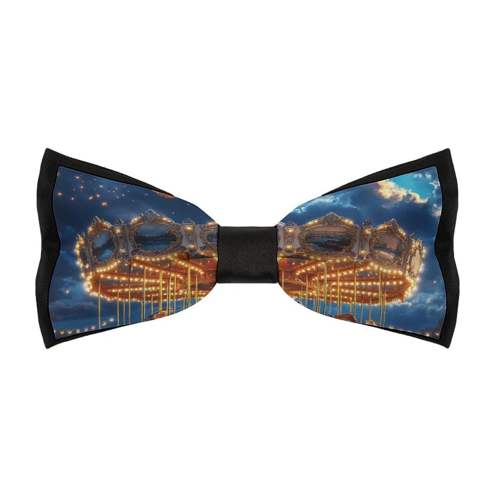 Carousel Moon Casual Bow Ties for Men Adjustable Pre Tied Clip On Necktie Formal Tuxedo Vest