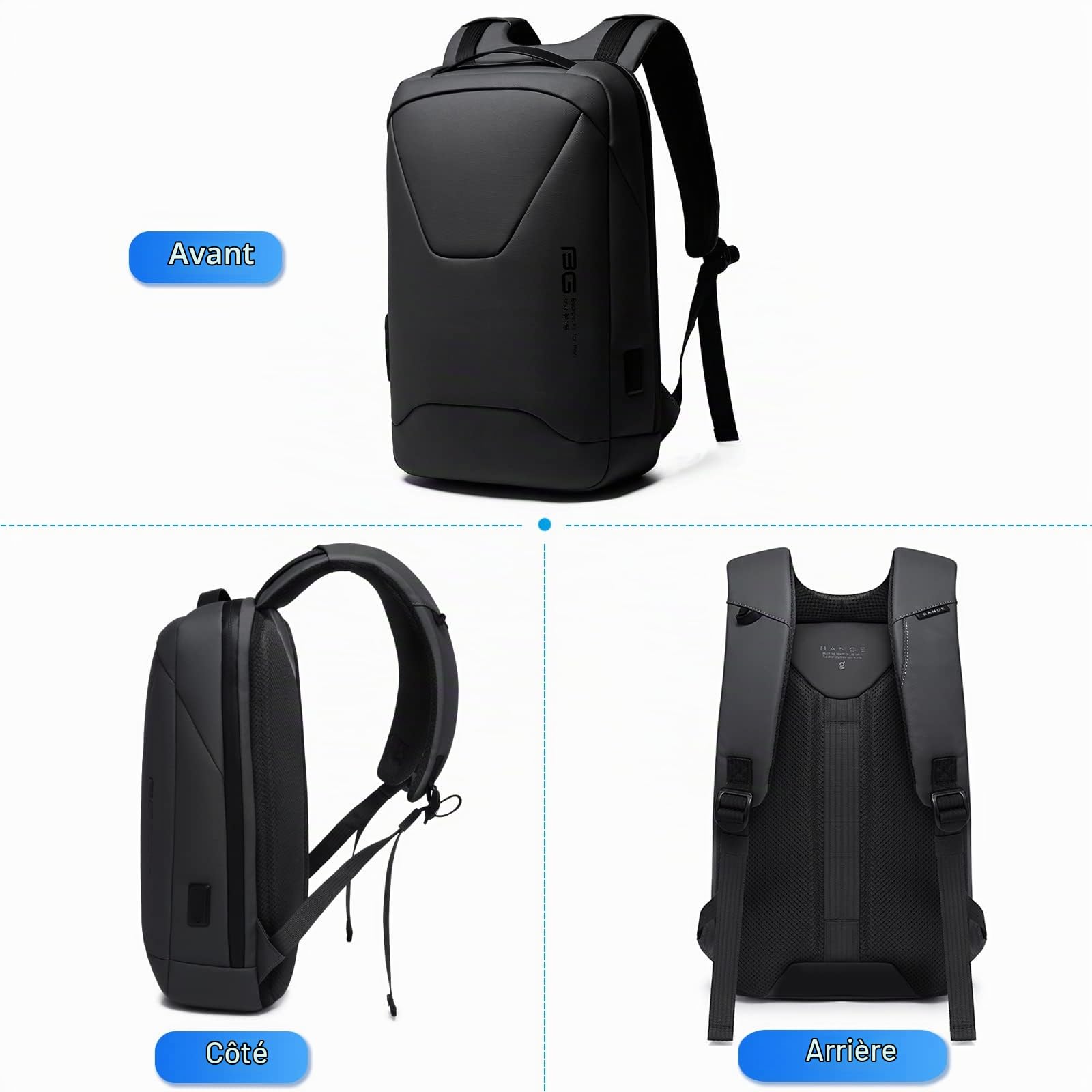 FANDARE Antivol Sac à Dos Ordinateur Portable 15.6 Pouces Homme Femme Sac a Dos avec USB Sac à Dos d'affaires Imperméable Sac à Dos de Voyage d'affaires Scolaire Sac d'école Noir