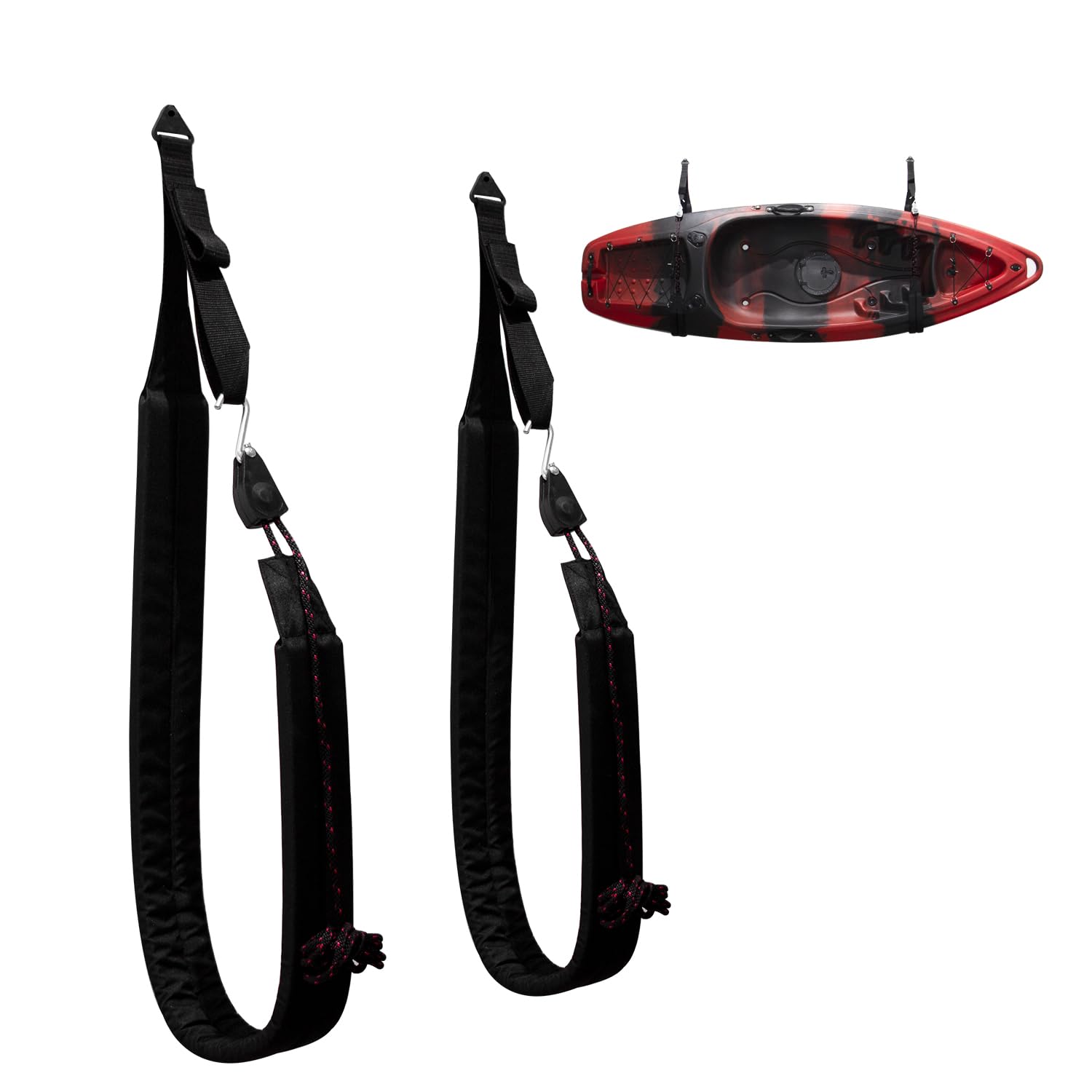 Onefeng Sports Kayak Storage Strap Kayak Rack Hanging Storage from Wall with 1/4" Adjustable Pulley Rope Hanger Padded Wall Straps for Kayaks, SUP Paddle Board & Surfboard
