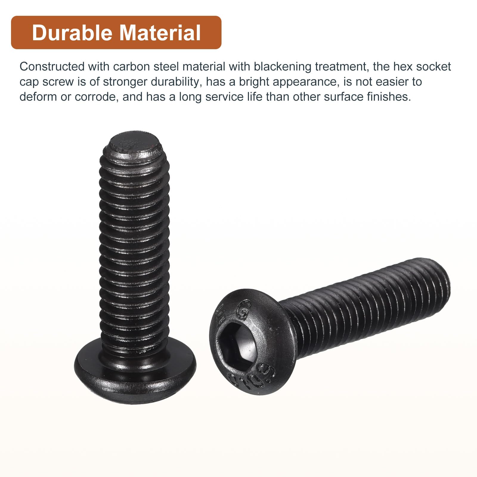 DTGN M6-1x20mm Button Head Socket Cap Screws - 50Pack - Good for Machine - Carbon Steel Black Oxide - Hex Drive Full Thread Fasteners - Image 3