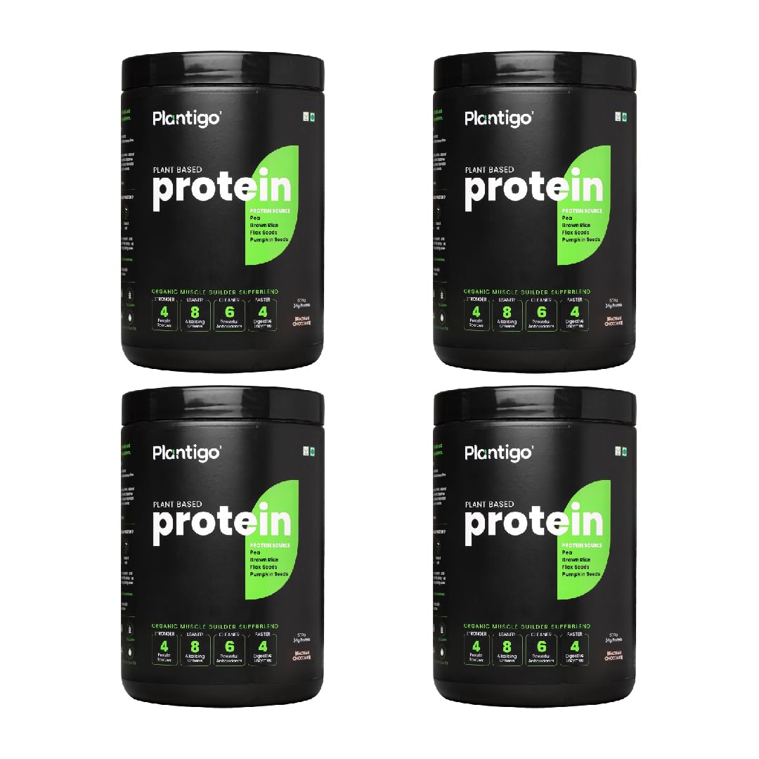 Plantigo Brazilian Chocolate Flavored Vegan Protein Powder 500g (Pack of 4) | Pack with 20+ Premium Ingredients