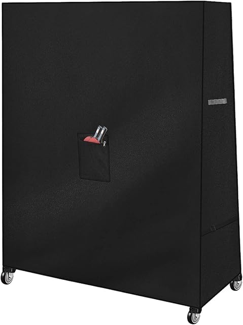 Dokon Table Tennis Table Cover with Table Tennis Bat Pocket, Waterproof, Windproof, Anti-UV 420D Oxford Fabric Ping Pong Table Cover for Indoor & Outdoor, 165 x 70 x 185 cm (Black)