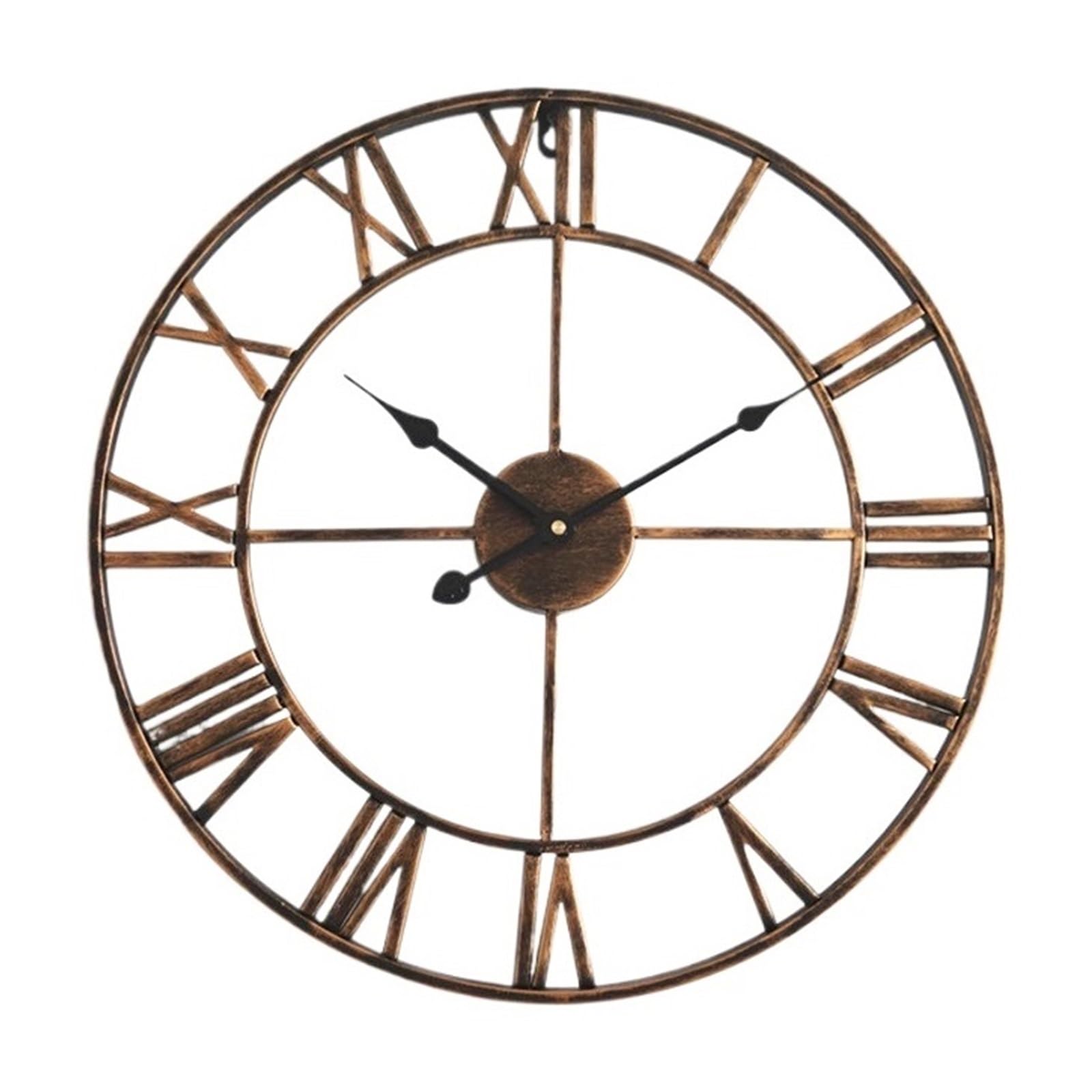 Nordic Römische Ziffer Metall Wanduhren Retro Hohl Eisen Runde Kunst Schwarz Gold Großen Garten Uhr Home Dekoration 40CM PräZise Und Leise(Vintage Gold)