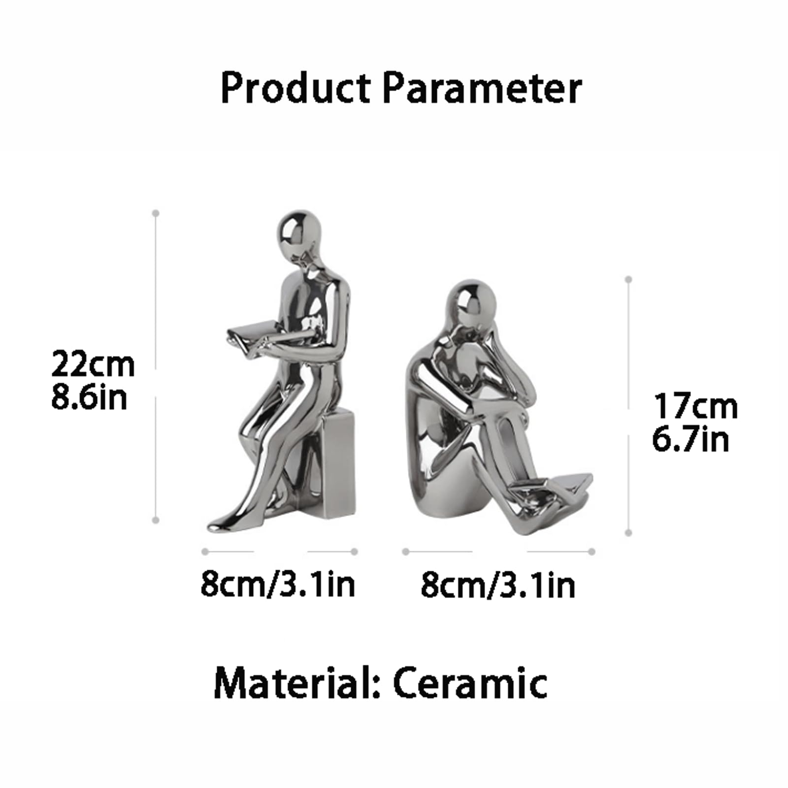 Podpórki do książek na półki dekoracyjne nowoczesne srebrne ceramiczne abstrakcyjne figurki podpórki do książek - ciężkie końcówki książek i dekoracyjny unikalny uchwyt na półki na książki do czytania