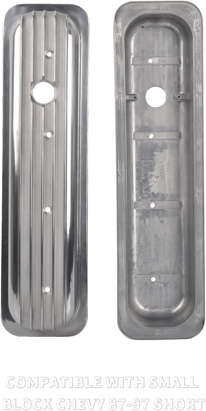 Valve Covers Short Polished Finned Center Bolt Compatible with Small Block Chevy Retro Vortec 5.0 5.7 350