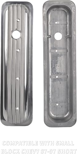 Miniatura 35 de Cubiertas de válvula de aluminio con aletas compatibles con bloque pequeño Chevy 58-86 Tall 327 350 400 - Plata pulida Plateado (sliver)