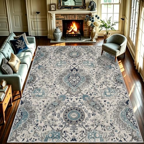 Grand tapis persan bleu 240x300 cm lavable pour salon chic - 2