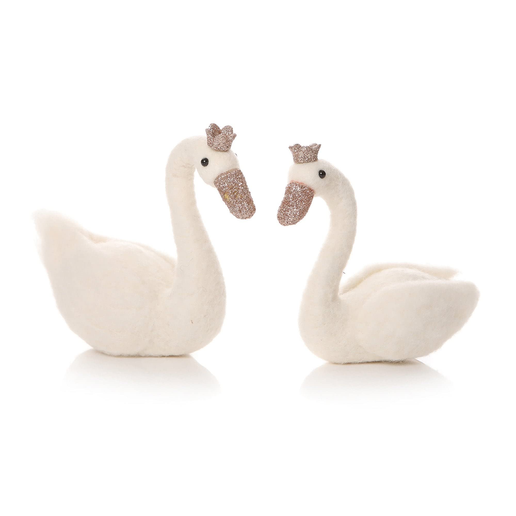 Shruti White Original - Christmas Decs - Felt Swans - W/Crowns, S/2