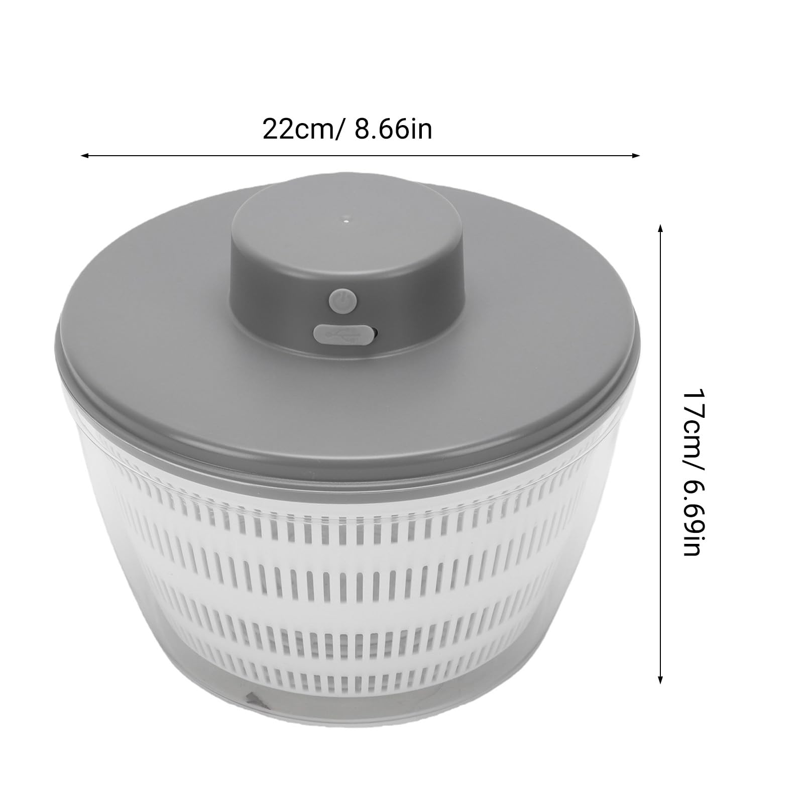 Greensen Ensalada Eléctrica Spinner, ABS PP Recargable Frutas Verduras Lavadora y Secadora, 4L Doble Capa Desmontable Tazón, Carga USB para Cocina Casera Preparación de Ensalada Familiar (GRAY)