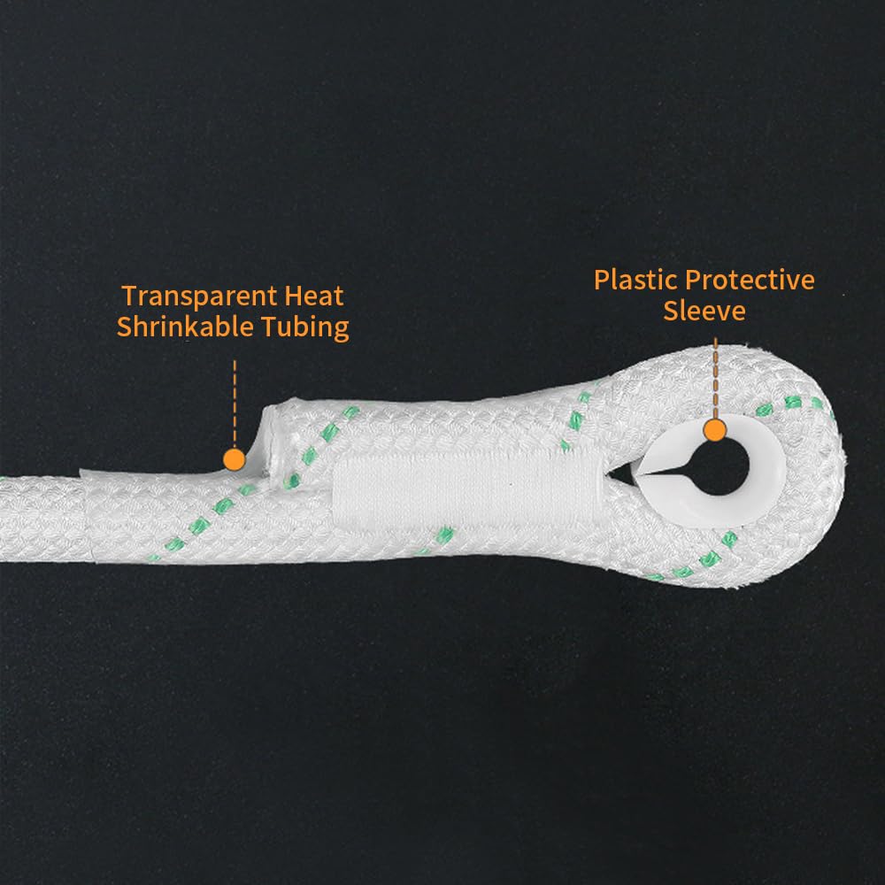 Corde de sécurité, Corde de Travail en Hauteur de 20 mètres de Longueur, Rappel Blanc avec 18 mm de diamètre et 28 KN de Traction (avec Verrouillage à Crochet de 15 KN)