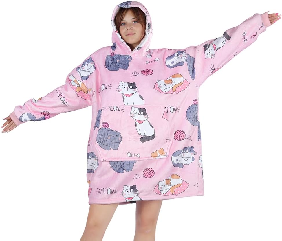Queenshin Wearable Blanket Hoodie, Oversized Flannel Comfy Sweatshirt for Adults,Warm Cozy Hooded Body Blanket - Image 2