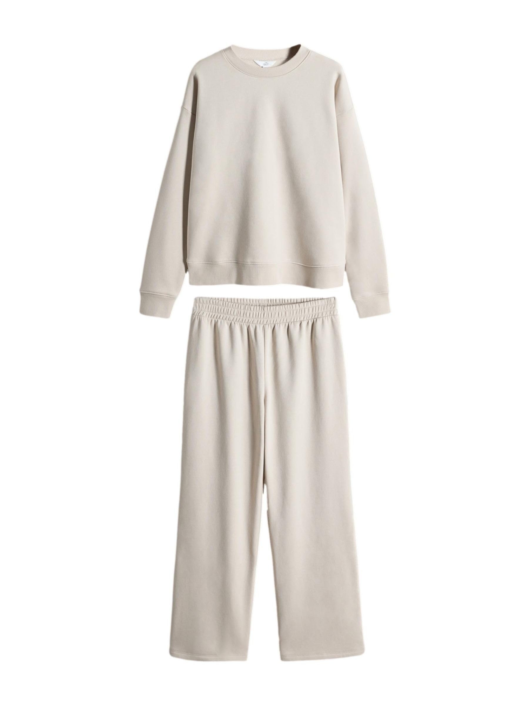 THE SET Donne Completo 2 pezzi con felpa girocollo e pantaloni da jogging a gamba larga
