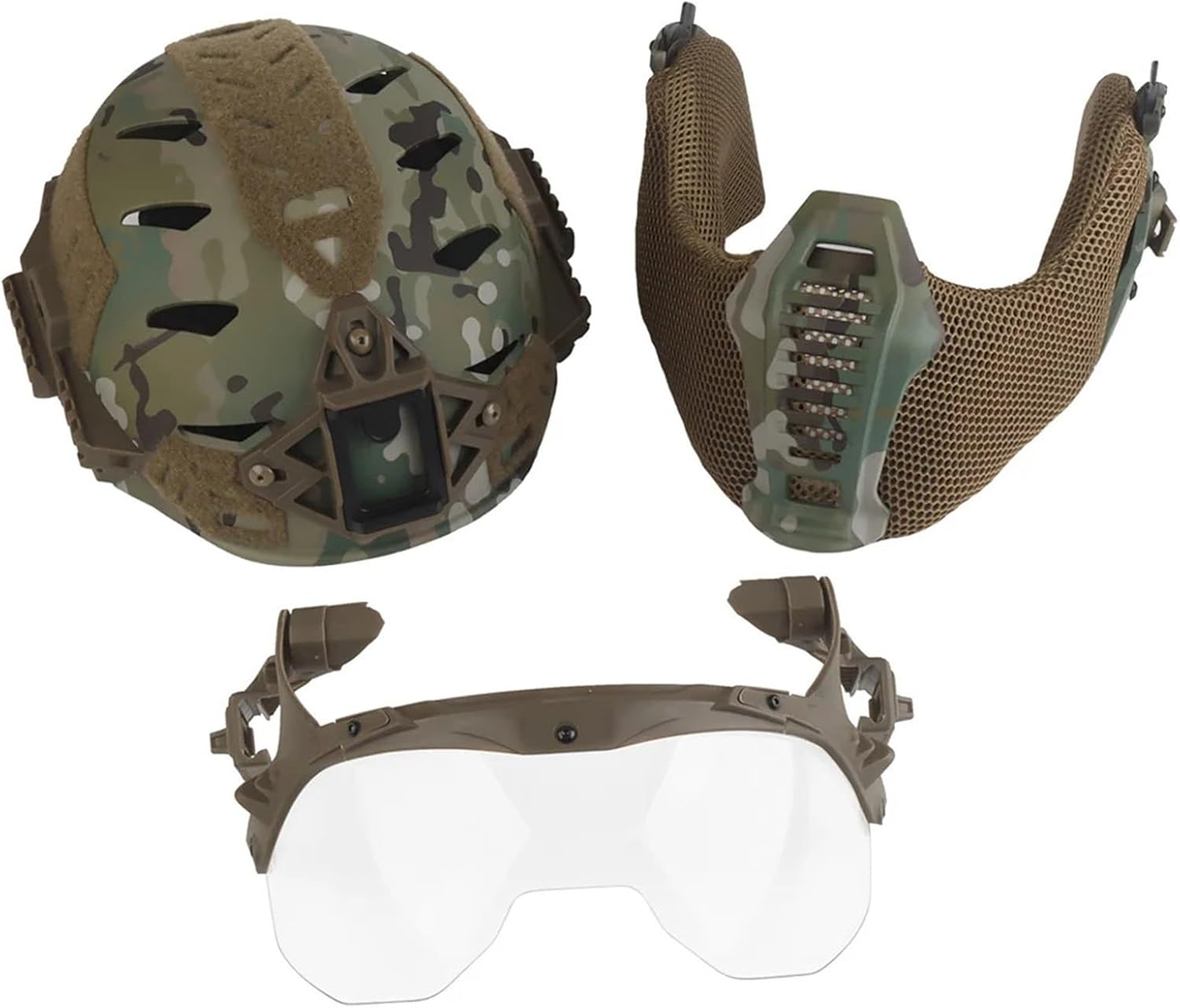 Tactical Full Protective Helmet with Half Face Mask Mouthguard/Flip Goggles/Ear Cover Hunting Airsoft Paintball 3.0 Helmet