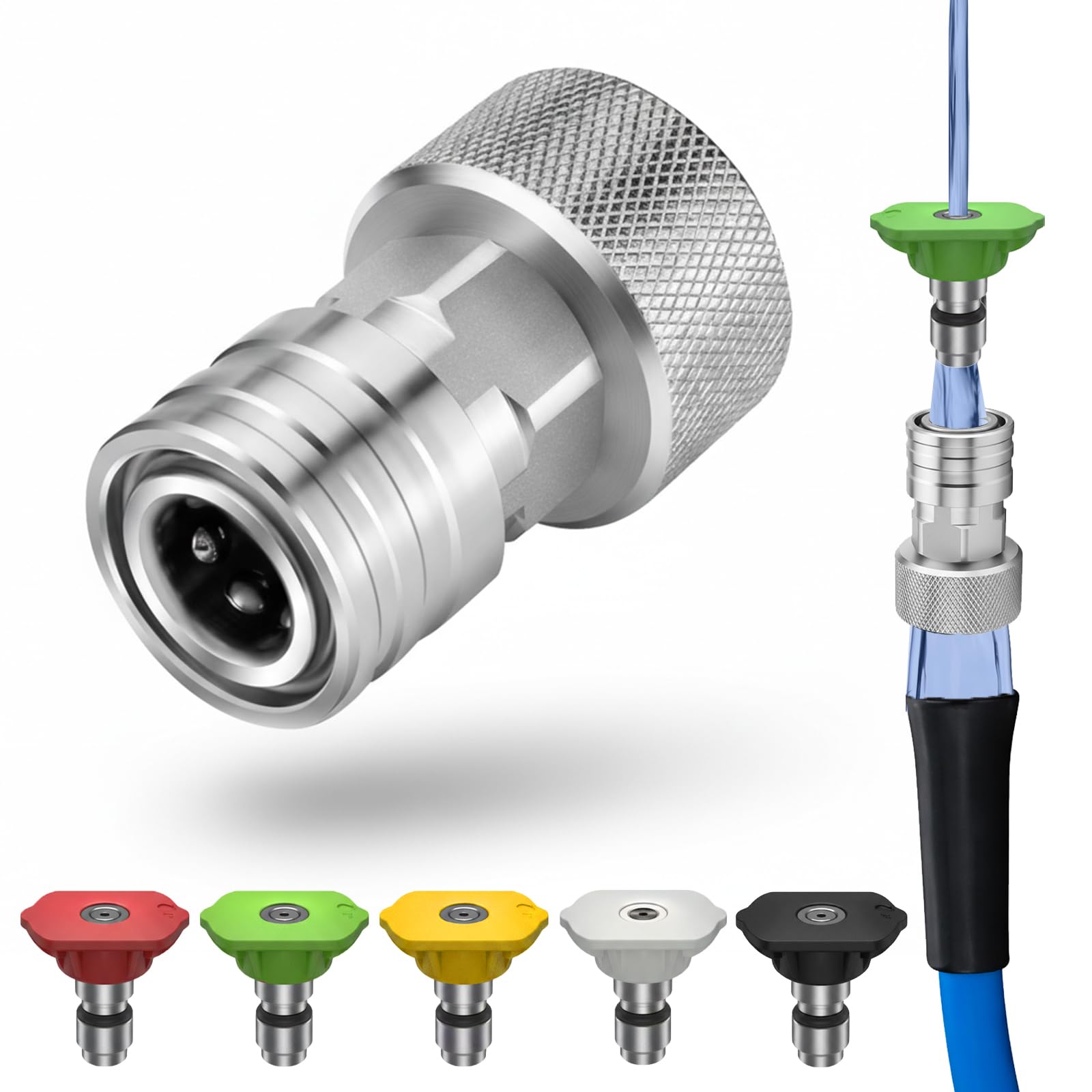 Adaptador de manguera de jardín a mini lavadora eléctrica de 3/4 GHT a 1/4 pulgadas, adaptador de manguera de jardín de acero inoxidable a presión a prueba de fugas, ajuste seguro, instalación rápida