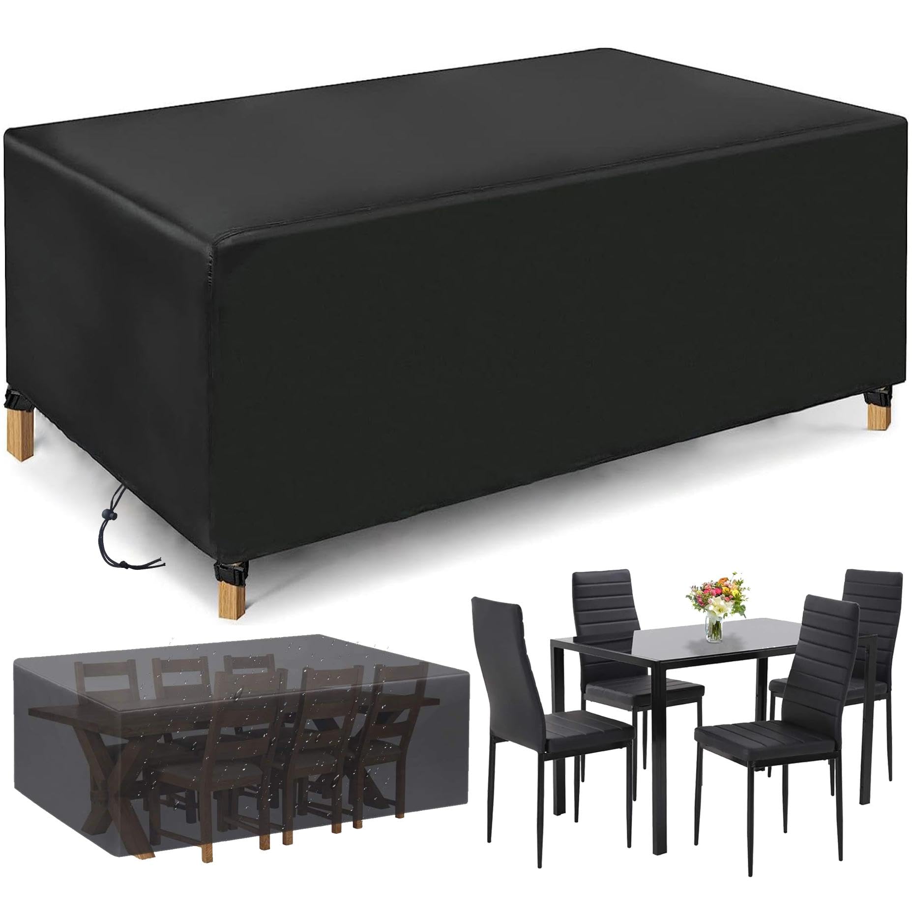HNKDKJ Tarpaulin Covers for Garden Furniture Patio Furniture Cover, 290x95x55cm/LxWxH Weather Resistant Patio Table Cover for Outdoor Patio Furniture Rectangular 420D Oxford Fabric Garden Table Cover