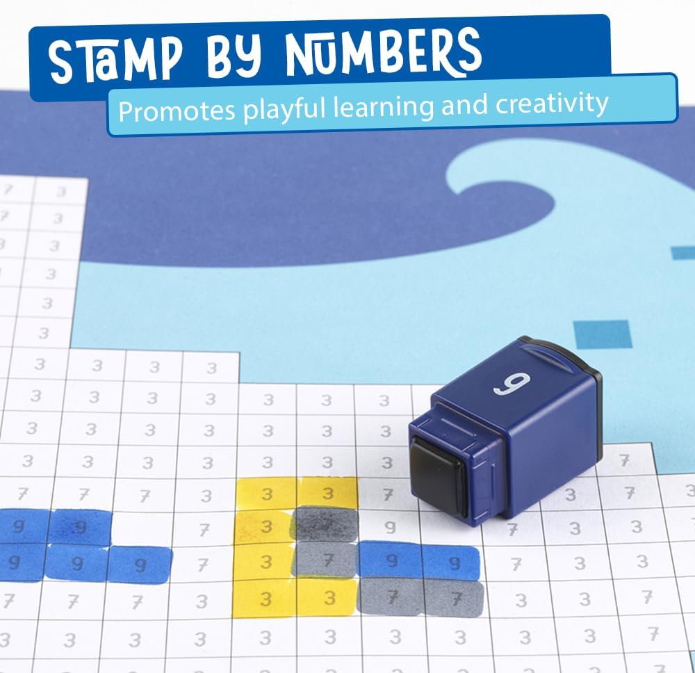 Trodat Pixel Stamp Vehicles, the Combination of Pixel Art and Stamp by Numbers, 1 Coloring Book for Children, 18 Animal templates & 6 Colorful Stamps Blue, Green, Yellow, red, Grey, Black)