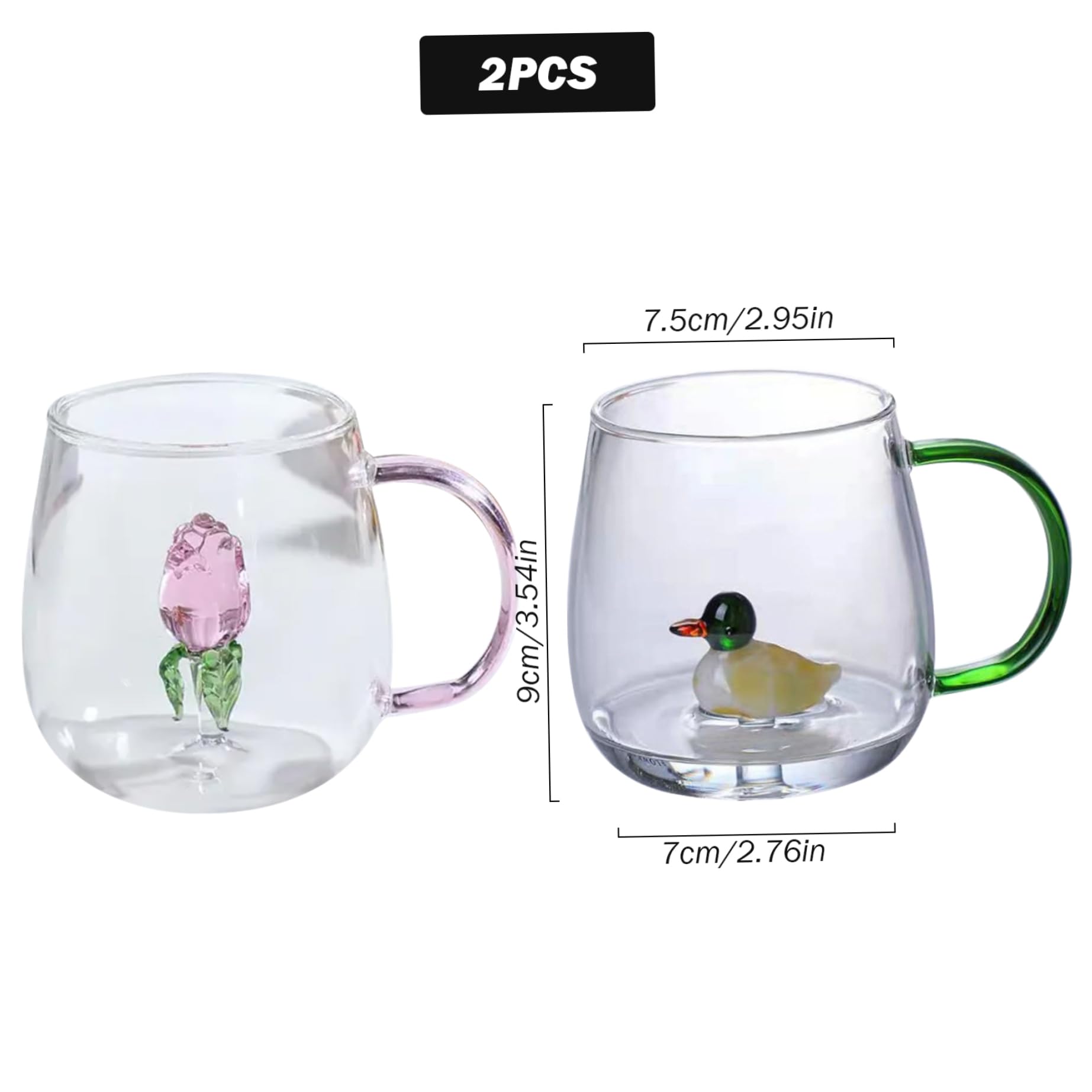 Tasse Mignonne Avec Animal 3D à L'intérieur De 2 Pcs 400 Ml En Verre Tasse De Café Avec Poignée 3D Animal Verres De Verre Cartoon En Verre Tasse De Thé Pour Le