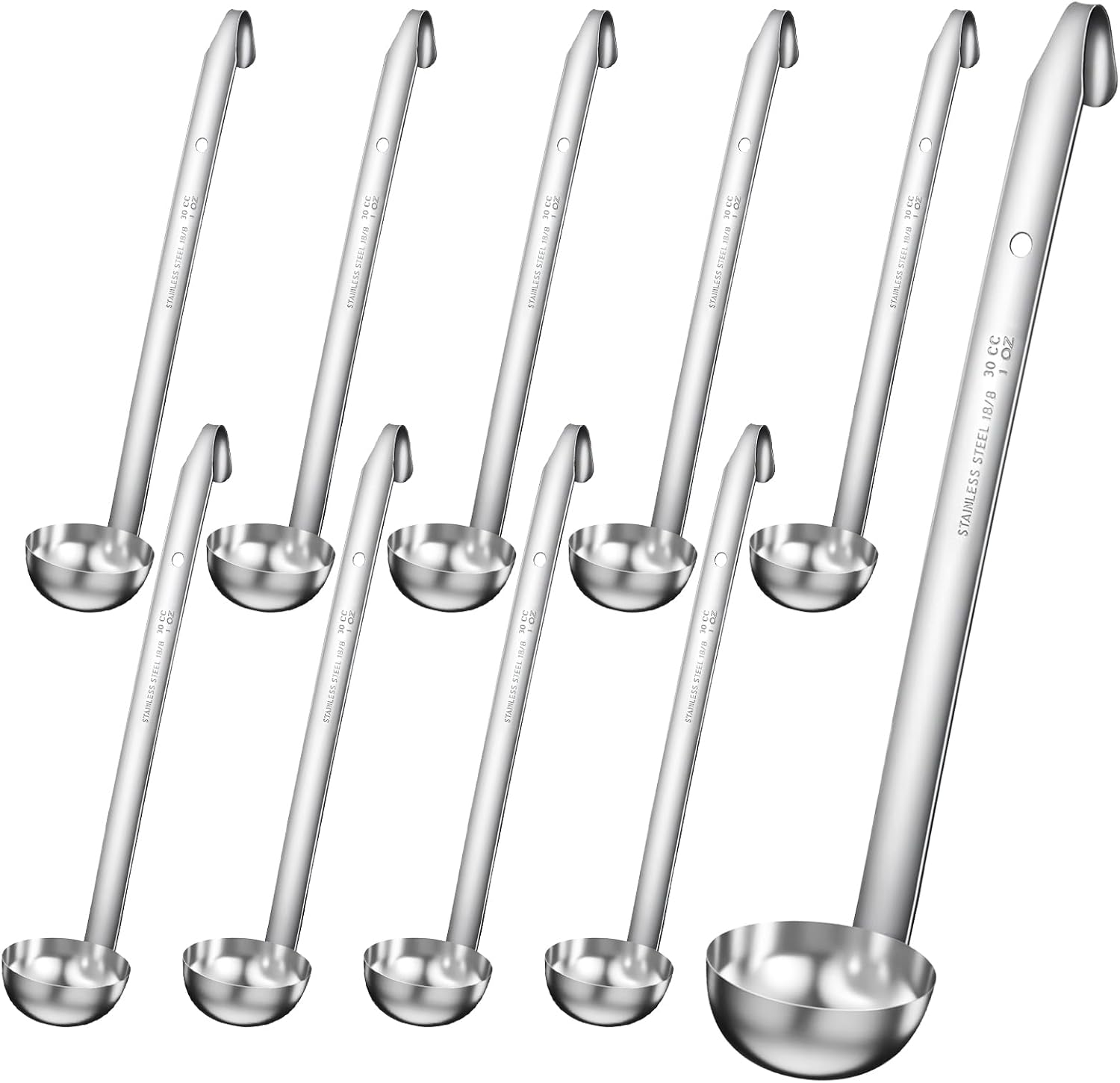 IANFAN 10-Pack Stainless Steel Soup Ladles, 1 oz Portion Control Long Handle Serving Spoons for Cooking, Stirring Sauce & Kitchen Use