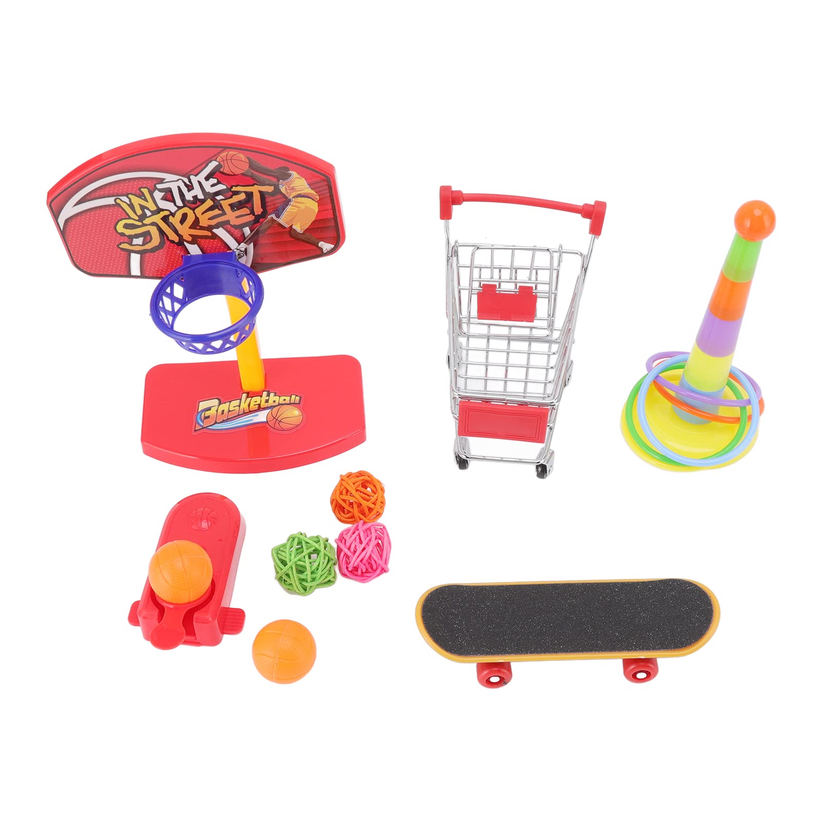 Vogel-Spielzeug-Set Für Papageien – Mit Basketball, Skateboard, Stapelringen, Aus Holz & ABS, Bunt