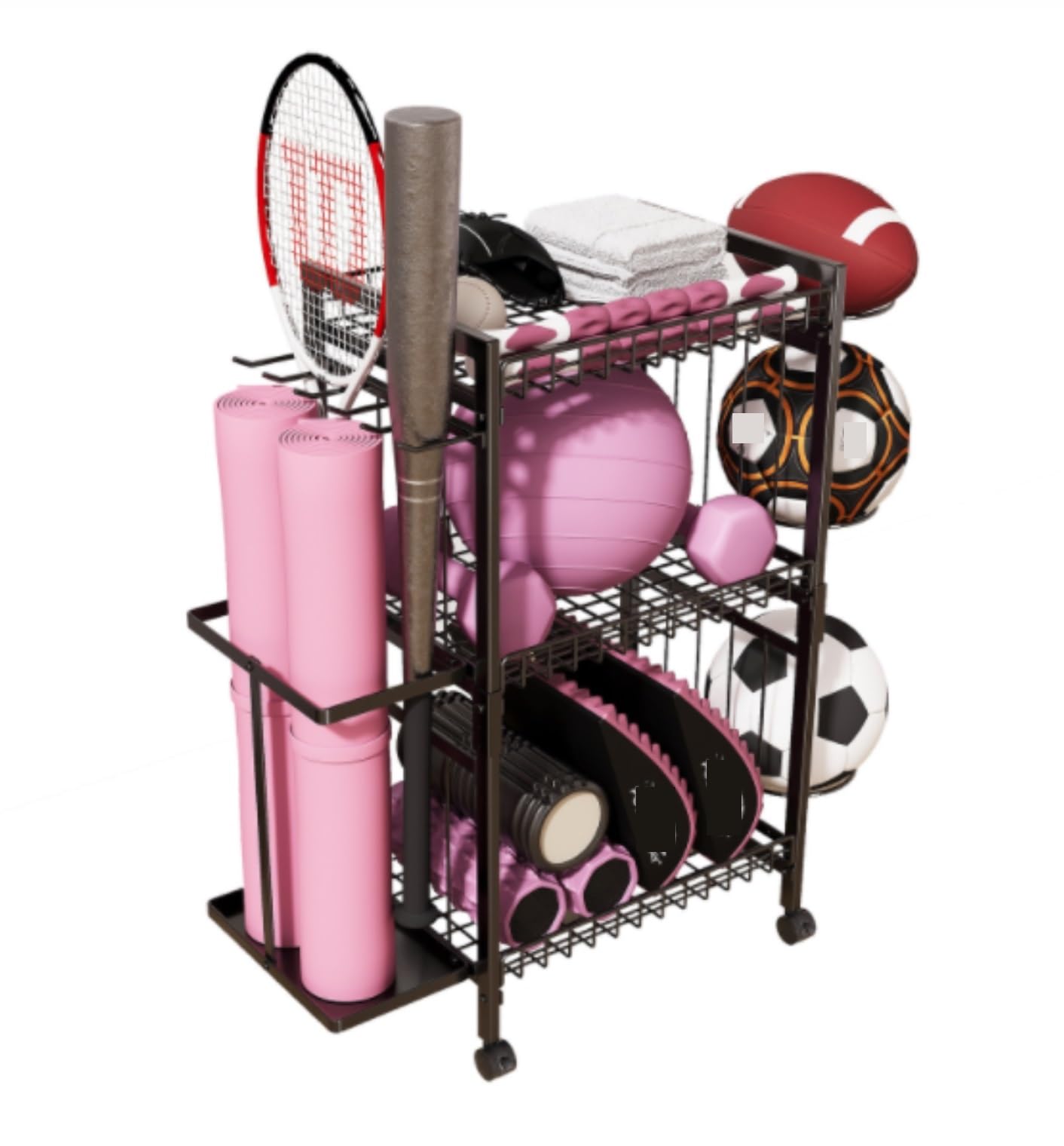 MHbdfsxz Golf Club Organizer For Indoor Outdoor Golf Bag Storage Rack For Garage Removable Club Stand Shelves With Wheels Equipment Organizer Golf Course Accessories