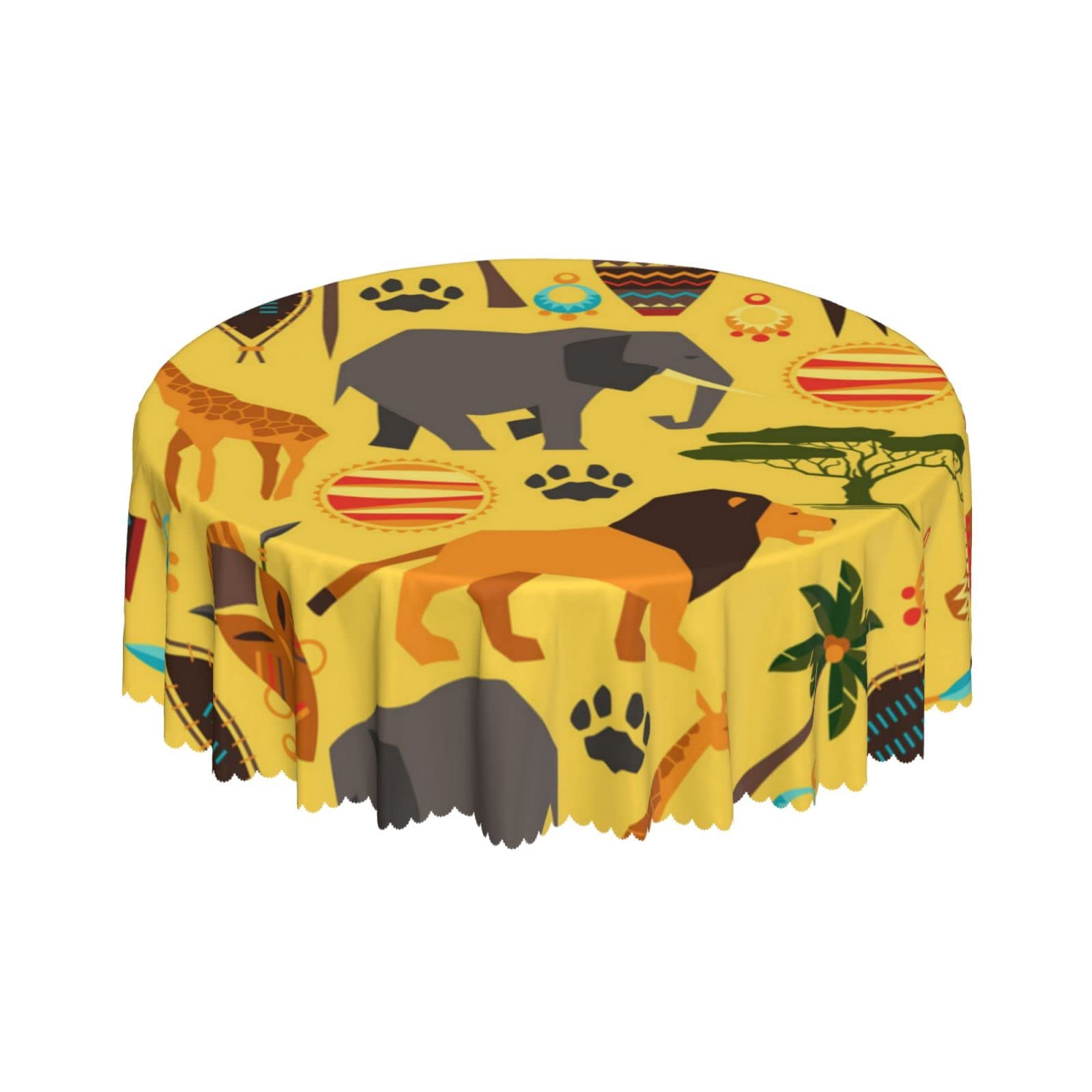 Lsjuee African Grassland Animal Wild Tribe Round Tablecloth 60 Inch Printed Washable Tablecloth for Dining Party Holiday Fall Home Decorative