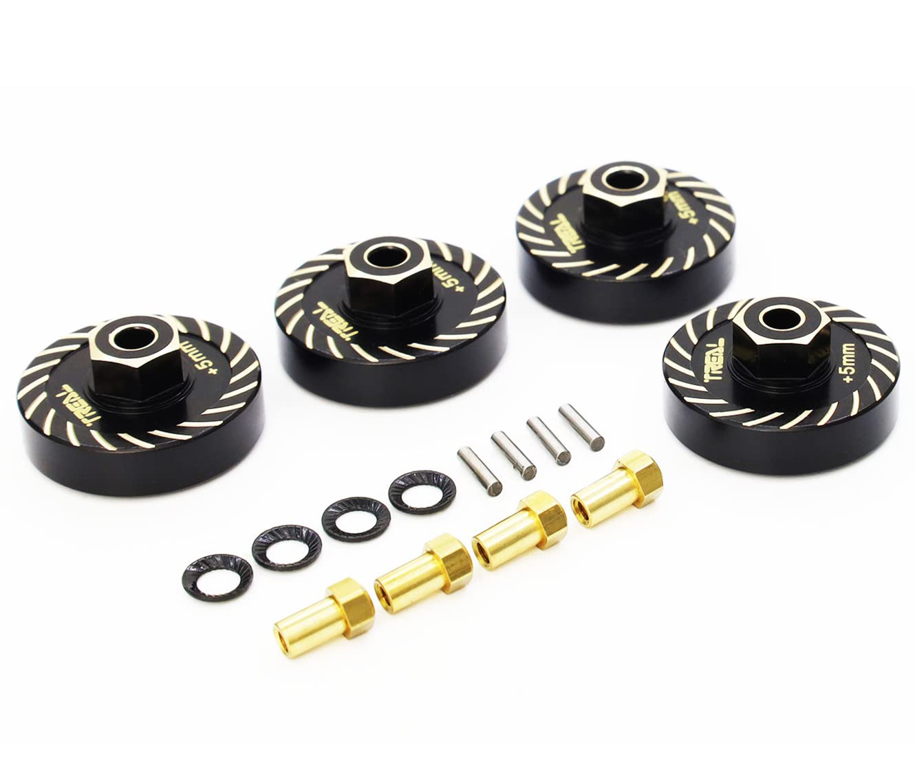 Treal Brass Extended Wheel Spacers (4p) +5mm Axle Counter Weight Type B for Axial SCX24 Deadbolt C10 Gladiator Bronco (Black)