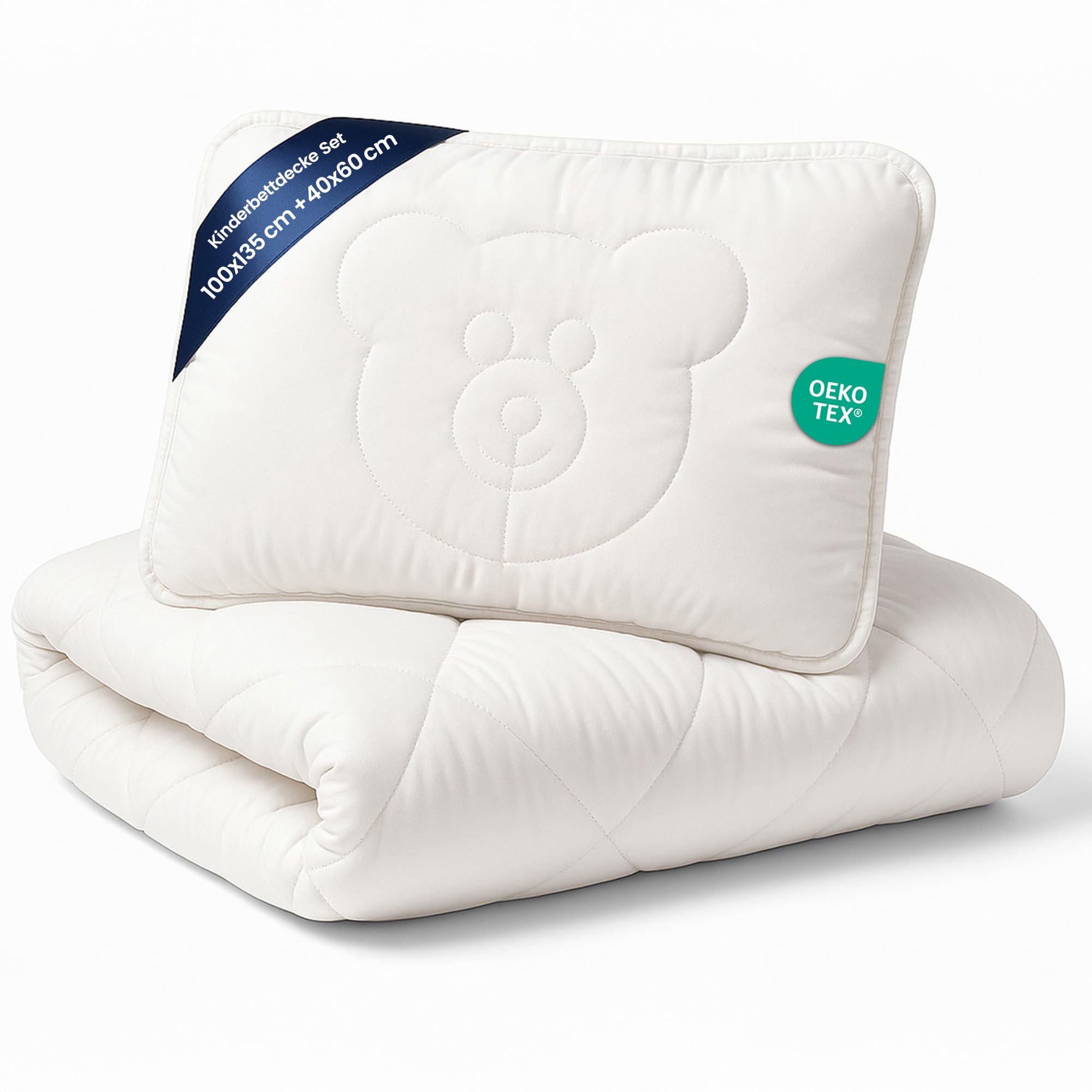 Baby Bettdecke und Kissen Kinderdecke 100x135 cm - Kinderbettdecke Kinder Bettdecken Set und Decke für Kleinkind Babybett Mikrofaser Weiß Oeko-Tex-Zertifikat 100 x 135